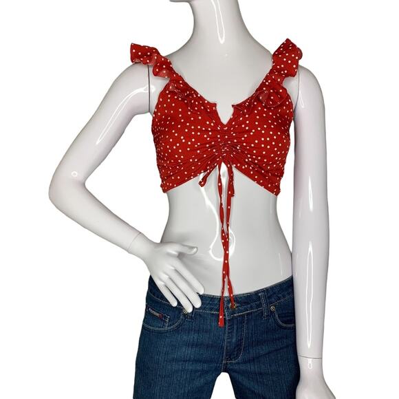 SHEIN Tops - Shein Polka Dot Crop Top Red and White Sleeveless Size S Elastic o…